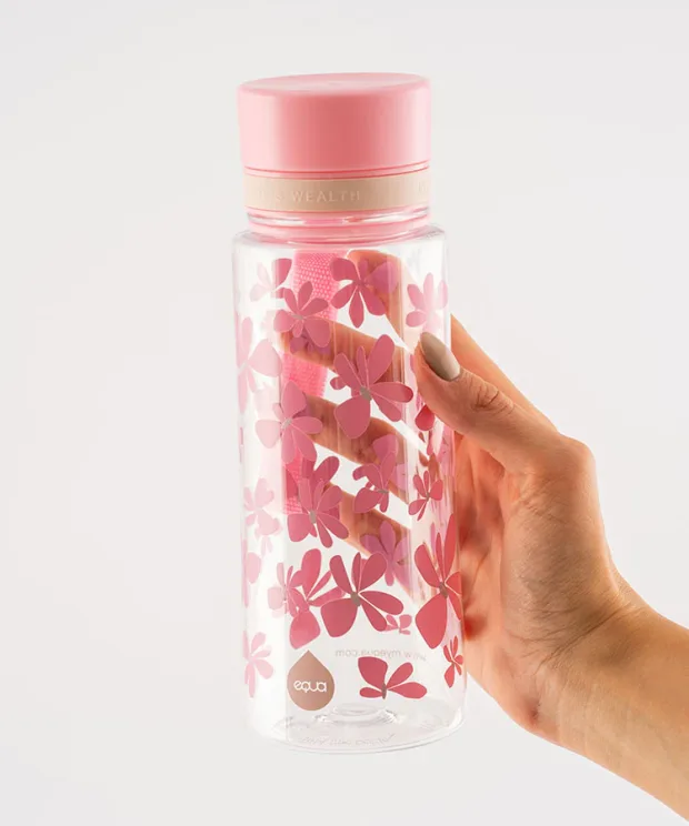 Sticlă pentru apă, pentru copii - Floricele roz