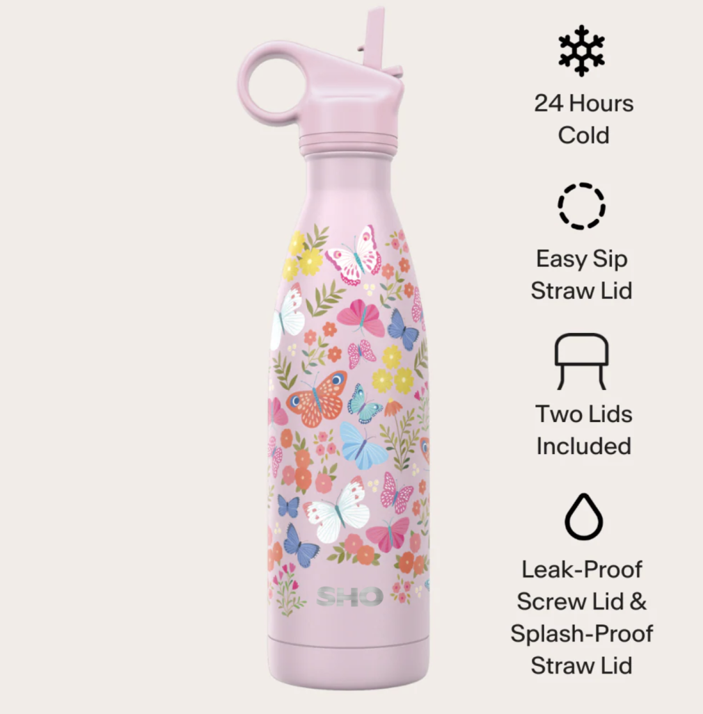 Sticlă termos din oțel inoxidabil, 500ml, cu 2 capace – Extazul fluturașilor