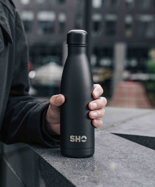 Sticlă termos din oțel inoxidabil, 500ml, cu 2 capace – Negru