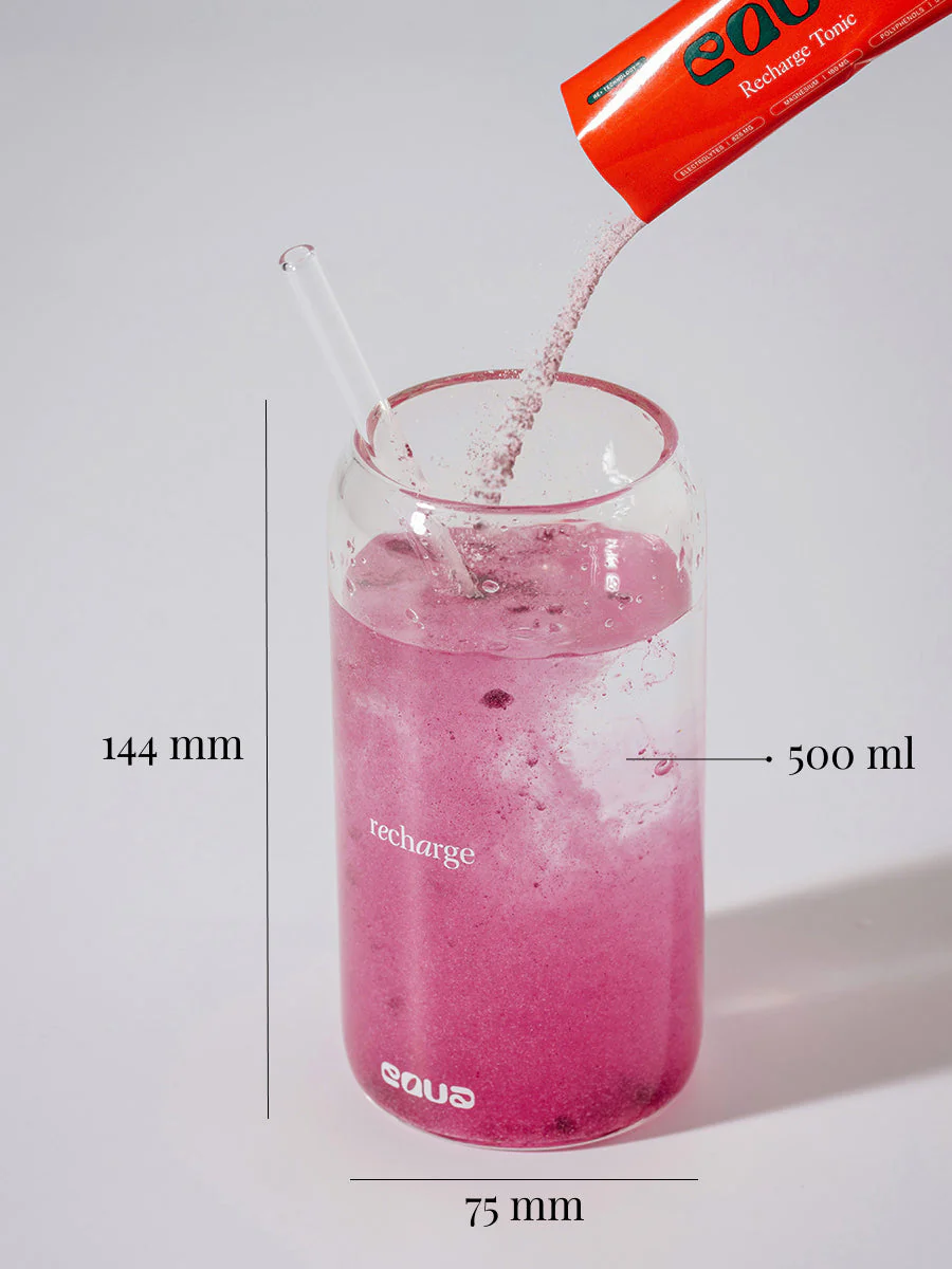 Pahar "Recharge" din sticlă, cu pai inclus, 500ml