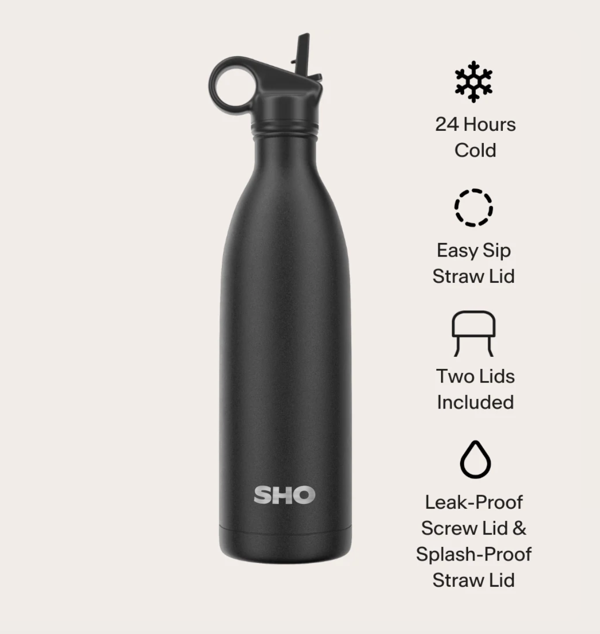 Termos cu mâner, din inox, capacitate 1L, cu două capace - Negru