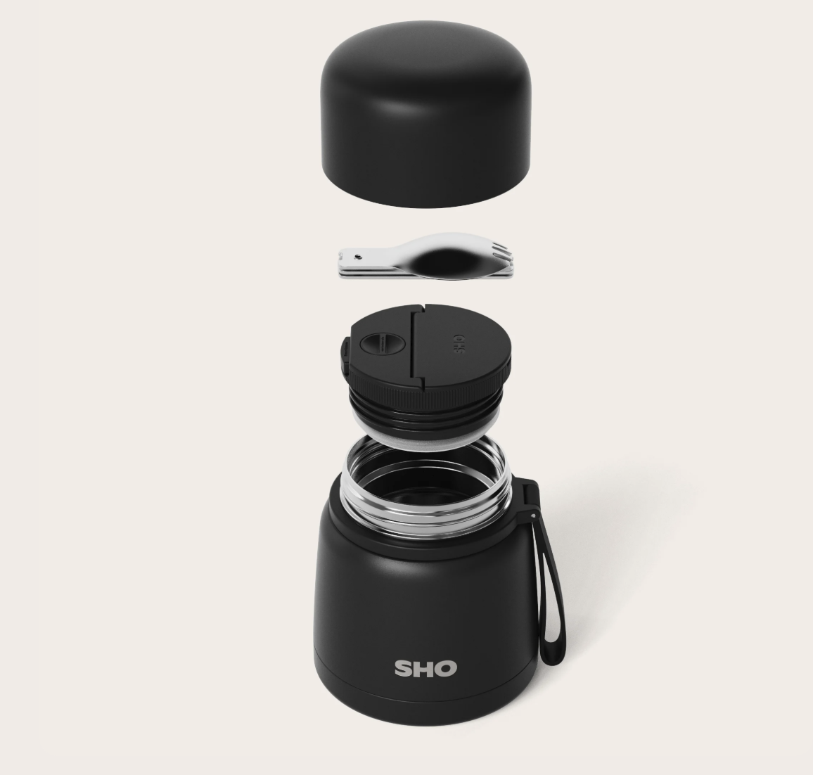 Borcan termic pentru alimente, 400ml, cu tacâm - Negru