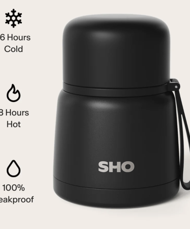 Borcan termic pentru alimente, 400ml, cu tacâm - Negru