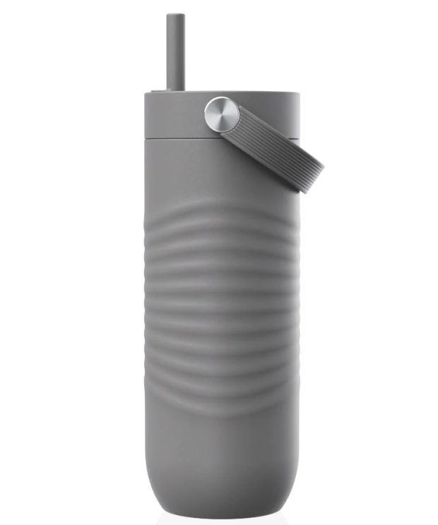 Cană termică SipEasy 1L, cu pai integrat și design gri minimalist