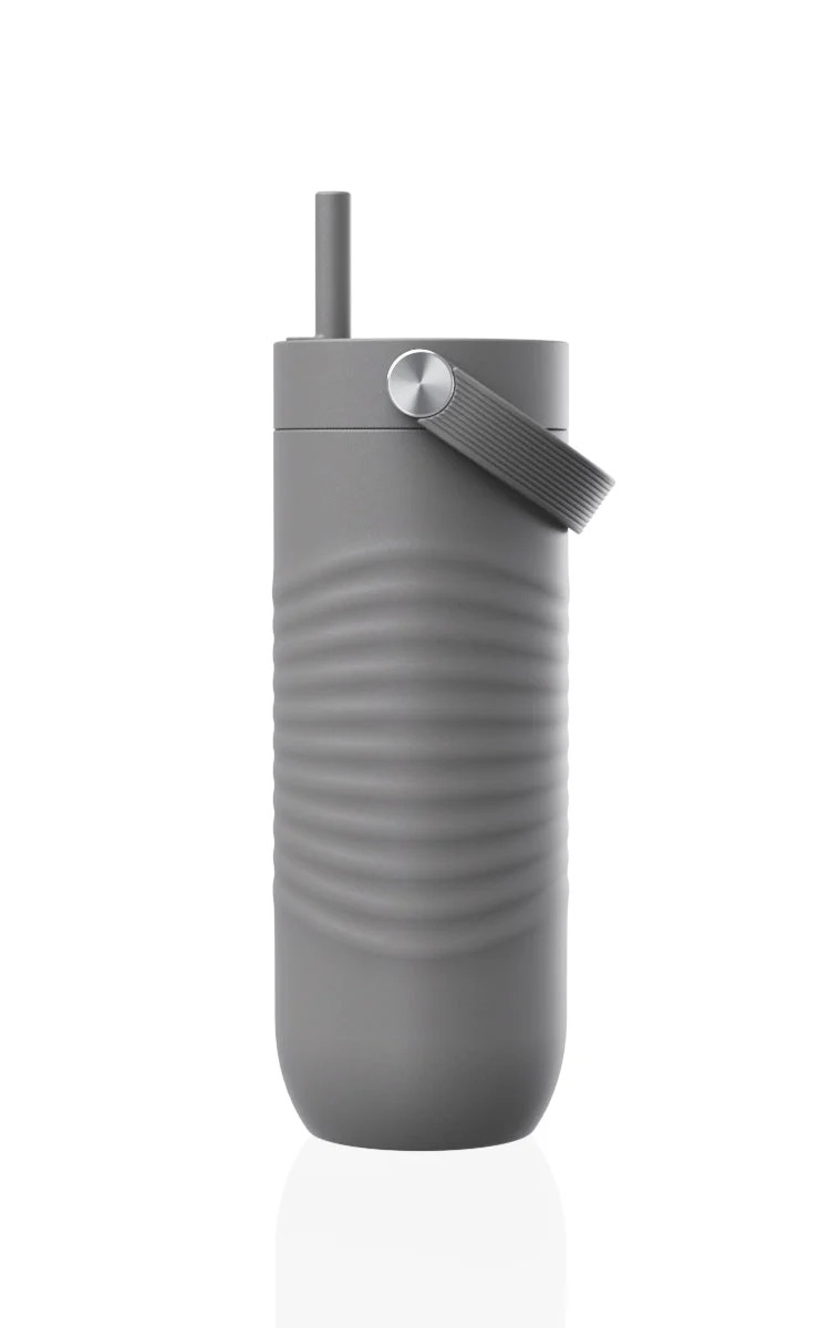 Cană termică SipEasy 1L, cu pai integrat și design gri minimalist