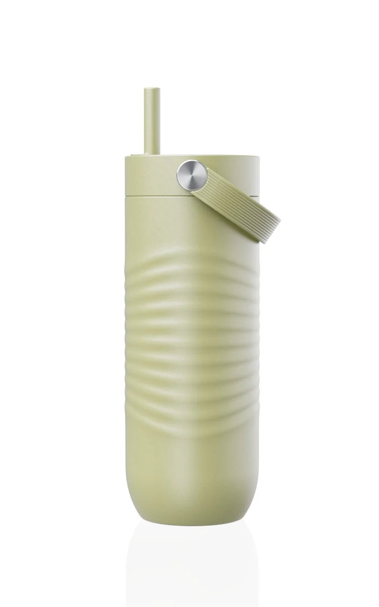 Cană termică SipEasy 1L, cu pai integrat, Matcha, cu design minimalist